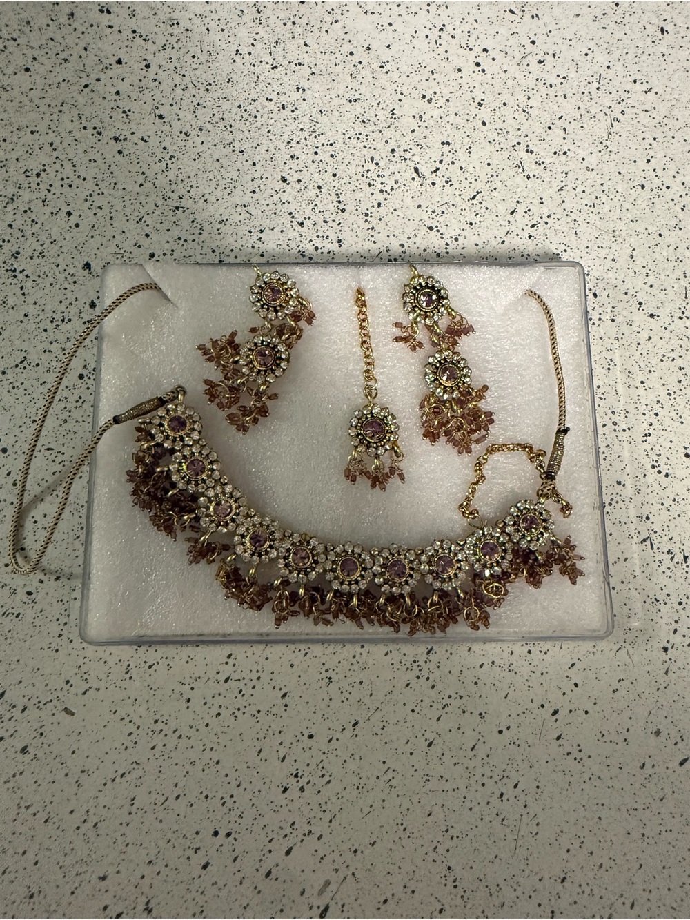 Antique Fine Jewelry Set Necklace Earrings Tikka Bollywood Wedding